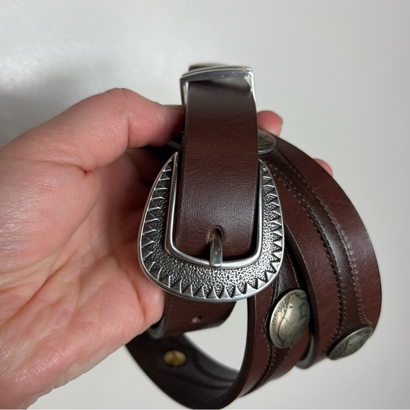 James Culver Handmade Tubac Nickel Clavo Leather Belt Western Cowboy Brown